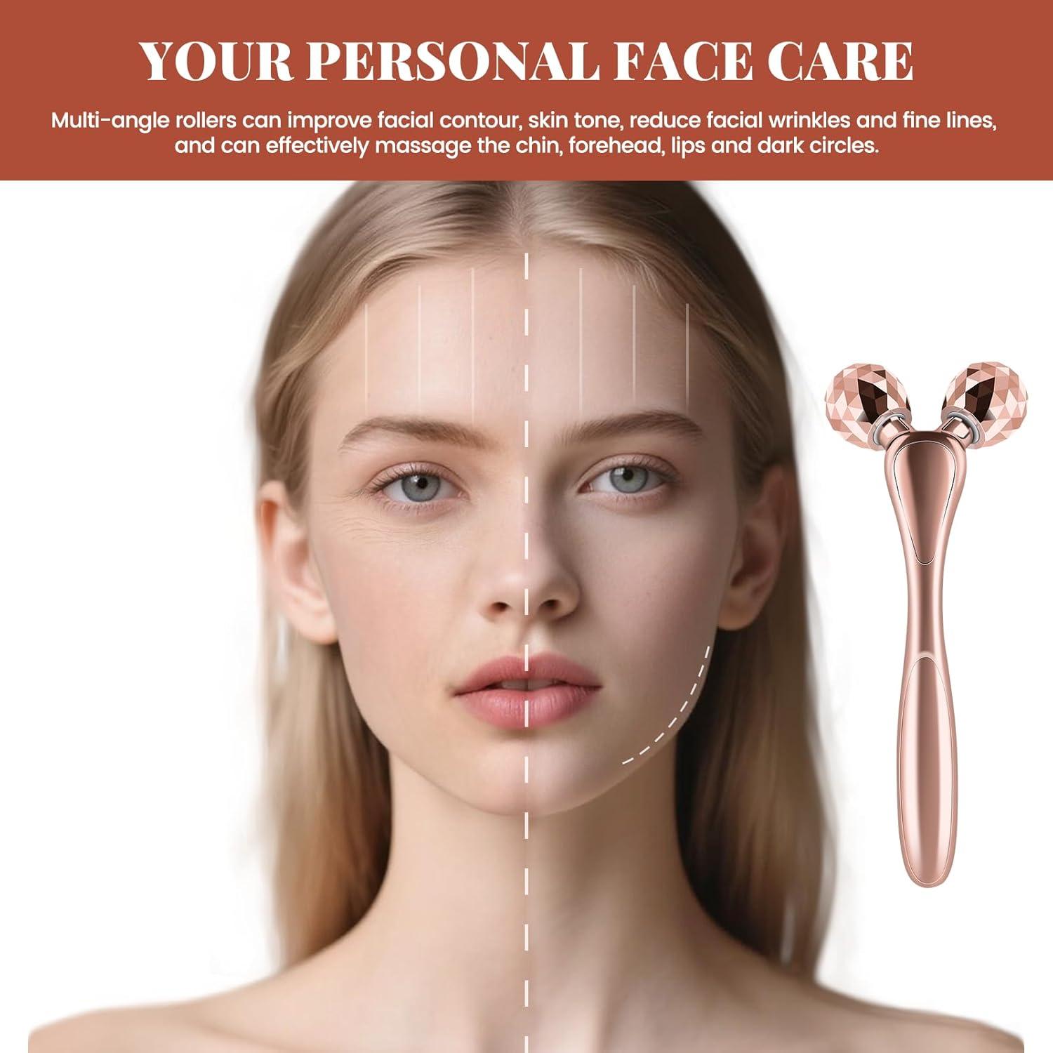 Rodillo de Masaje Facial 3D SZMDLX Oro Rosa, Antienvejecimiento