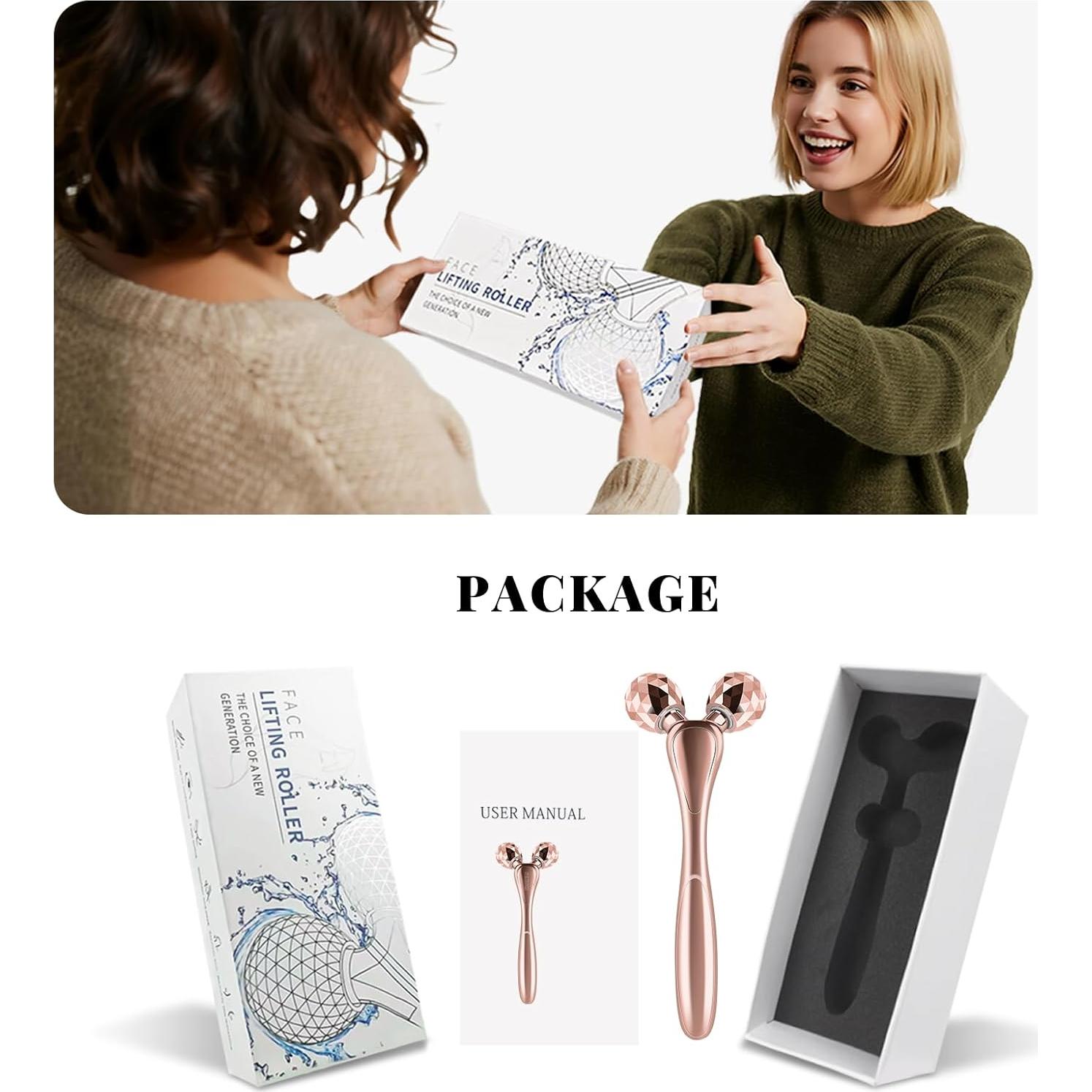 Rodillo de Masaje Facial 3D SZMDLX Oro Rosa, Antienvejecimiento