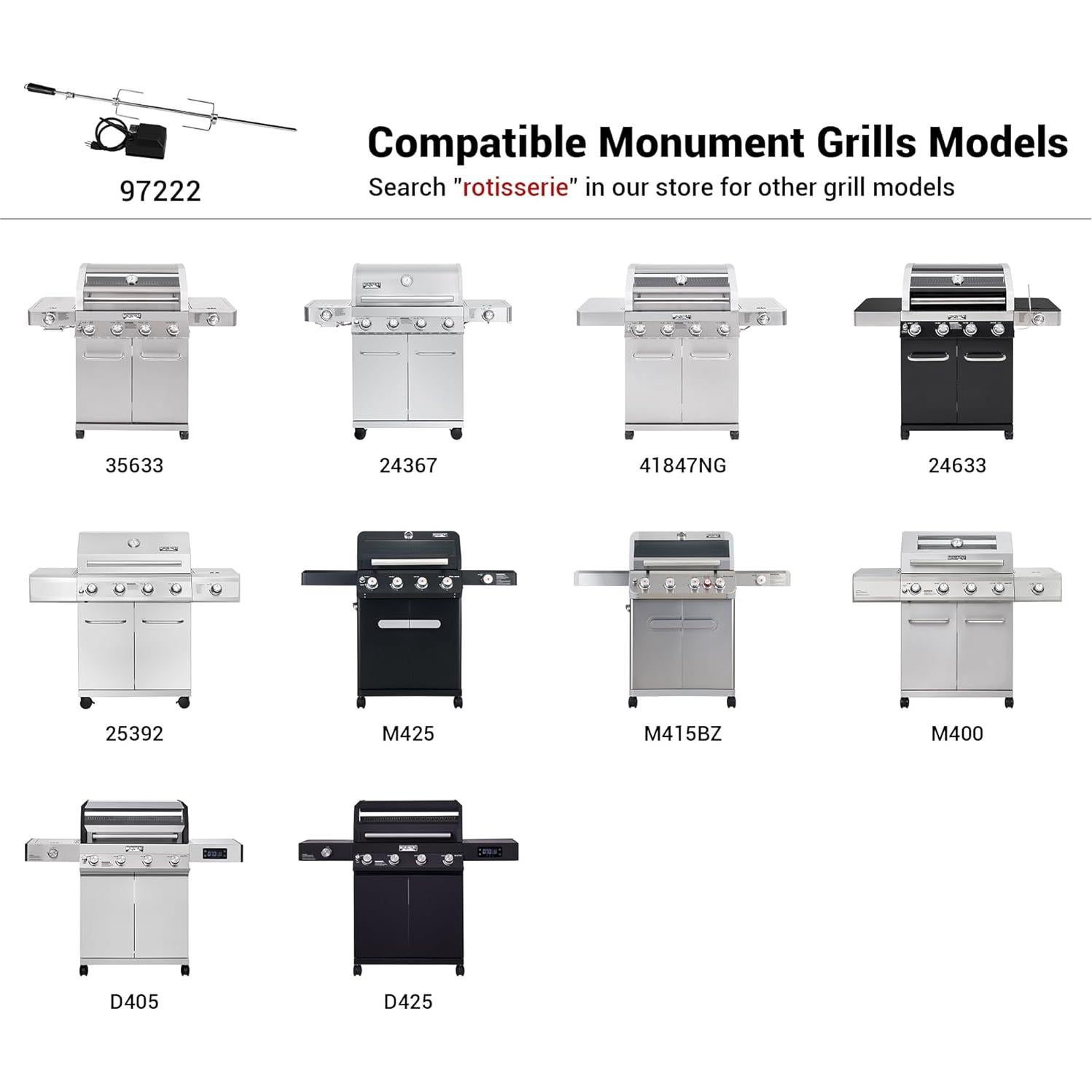 Kit Rotisserie Monument Grills 97222 4 Quemadores Acero Inox