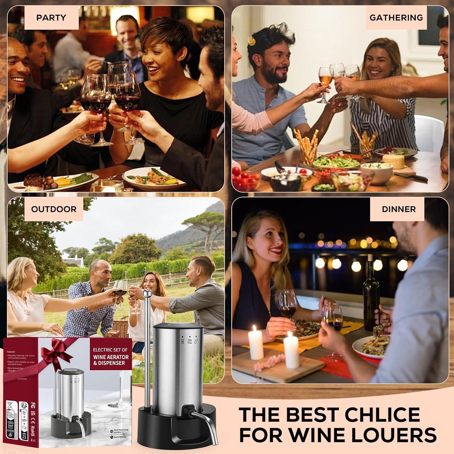 Aereador de Vino Eléctrico BLUBYEES 3-en-1 Recargable USB