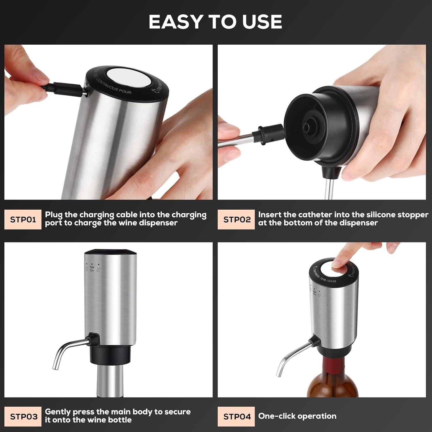 Aereador de Vino Eléctrico BLUBYEES 3-en-1 Recargable USB