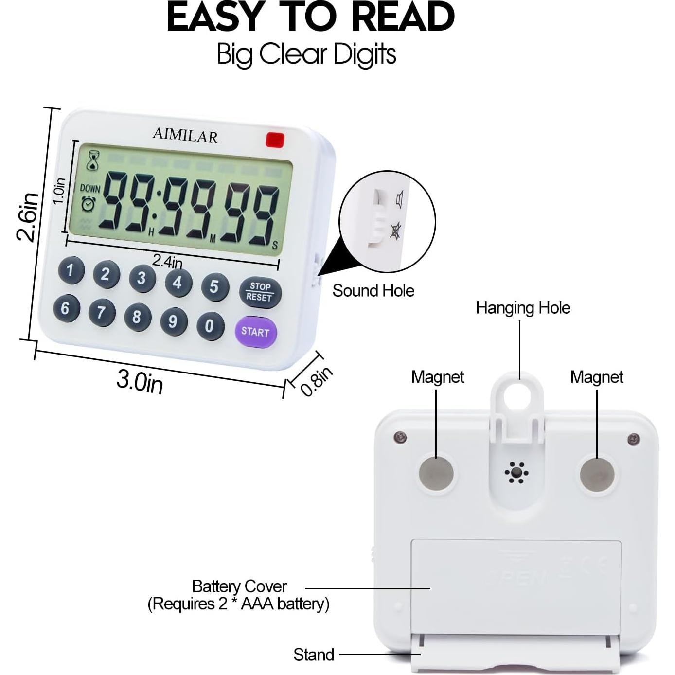 Temporizador de Cocina Digital AIMILAR con Alarma Fuerte 99h