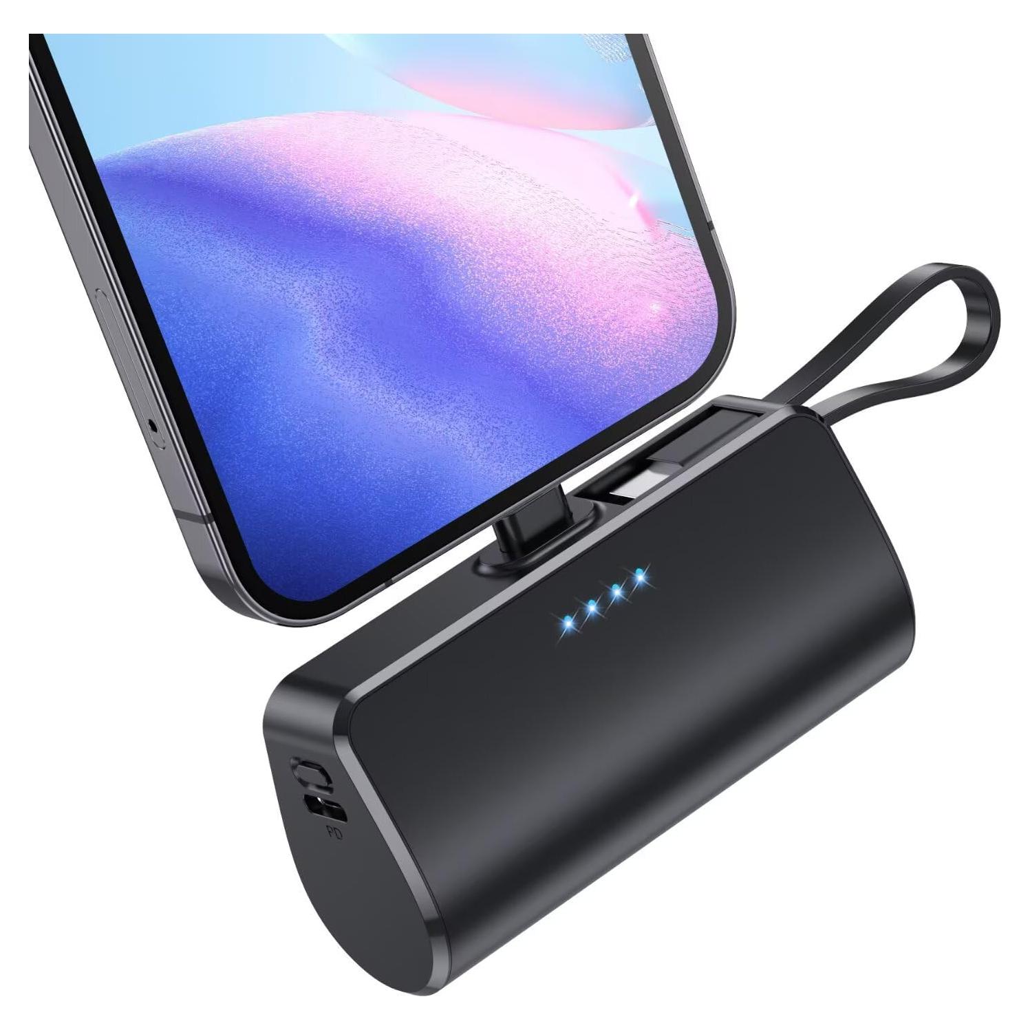 Cargador Portátil Mini 5200mAh Dongguan con Cable Tipo-C y Lightning