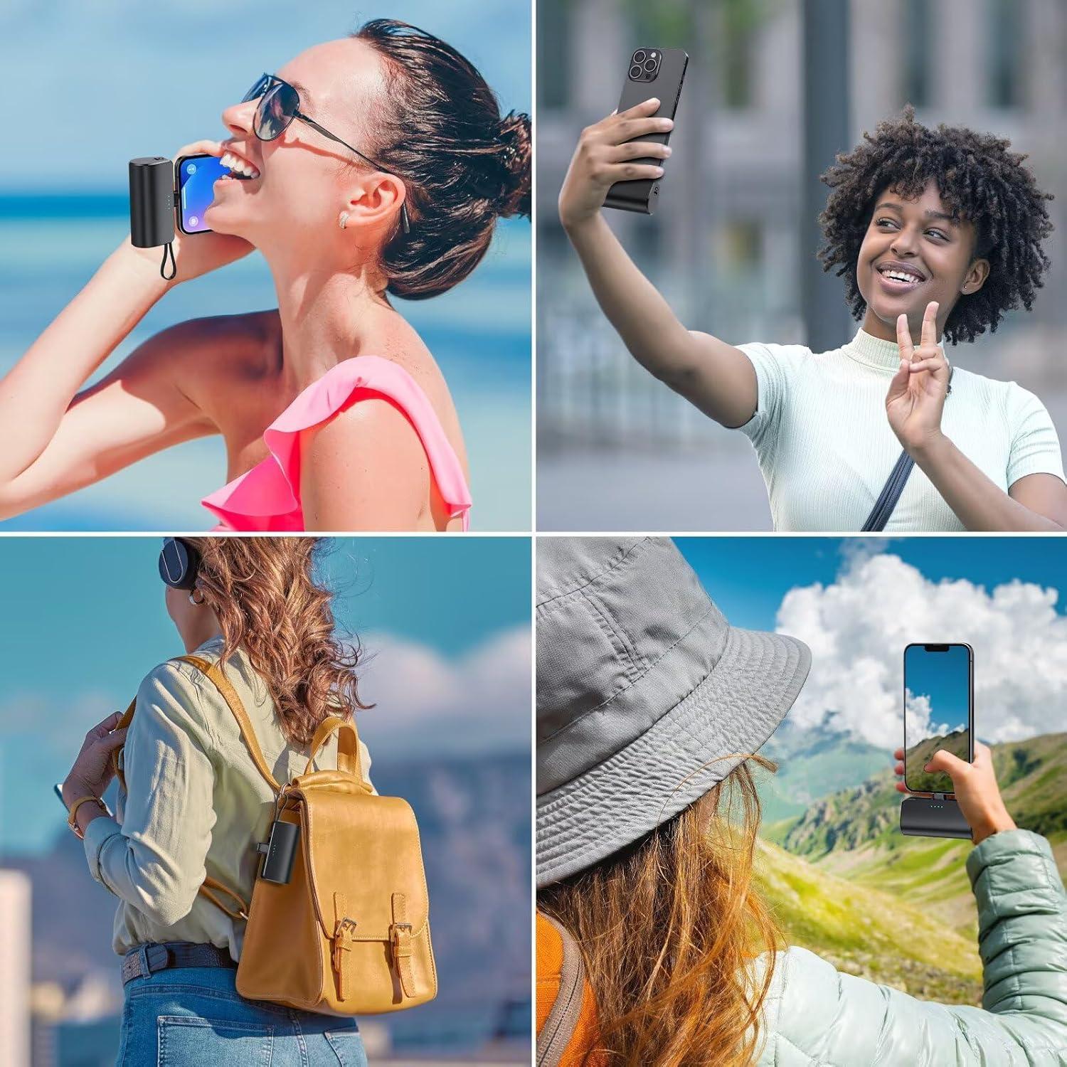 Cargador Portátil Mini 5200mAh Dongguan con Cable Tipo-C y Lightning