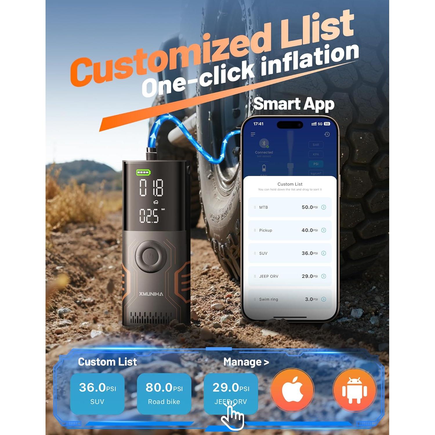 Compresor de Aire Portátil XMUNIHA HX02 150 PSI Inalámbrico