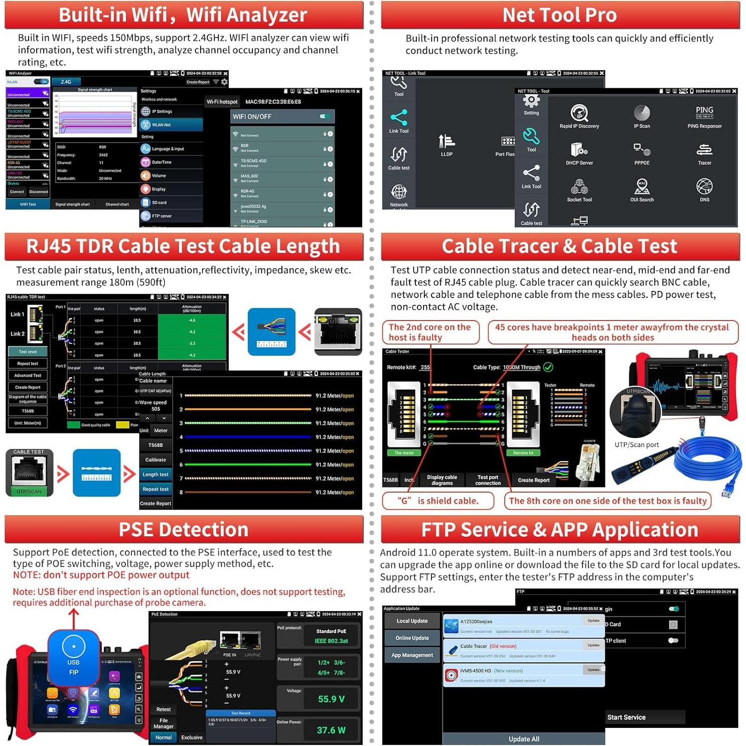 Probador OTDR Henkion RSO-73 1310/1550nm 28/26dB Pantalla 7"