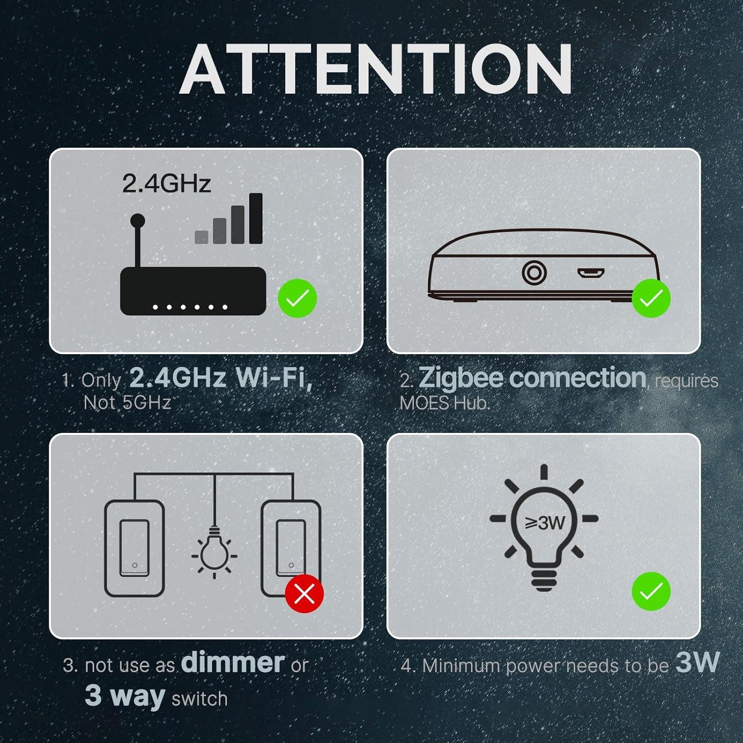 Interruptor Inteligente Zigbee 1 Gang MOES Sin Neutro Control Voz