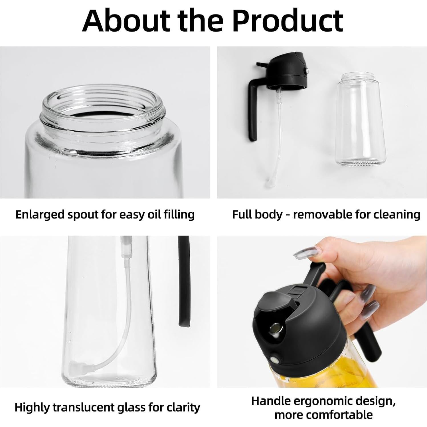 Pulverizador de Aceite de Oliva Aovdy 470ml Vidrio Negro