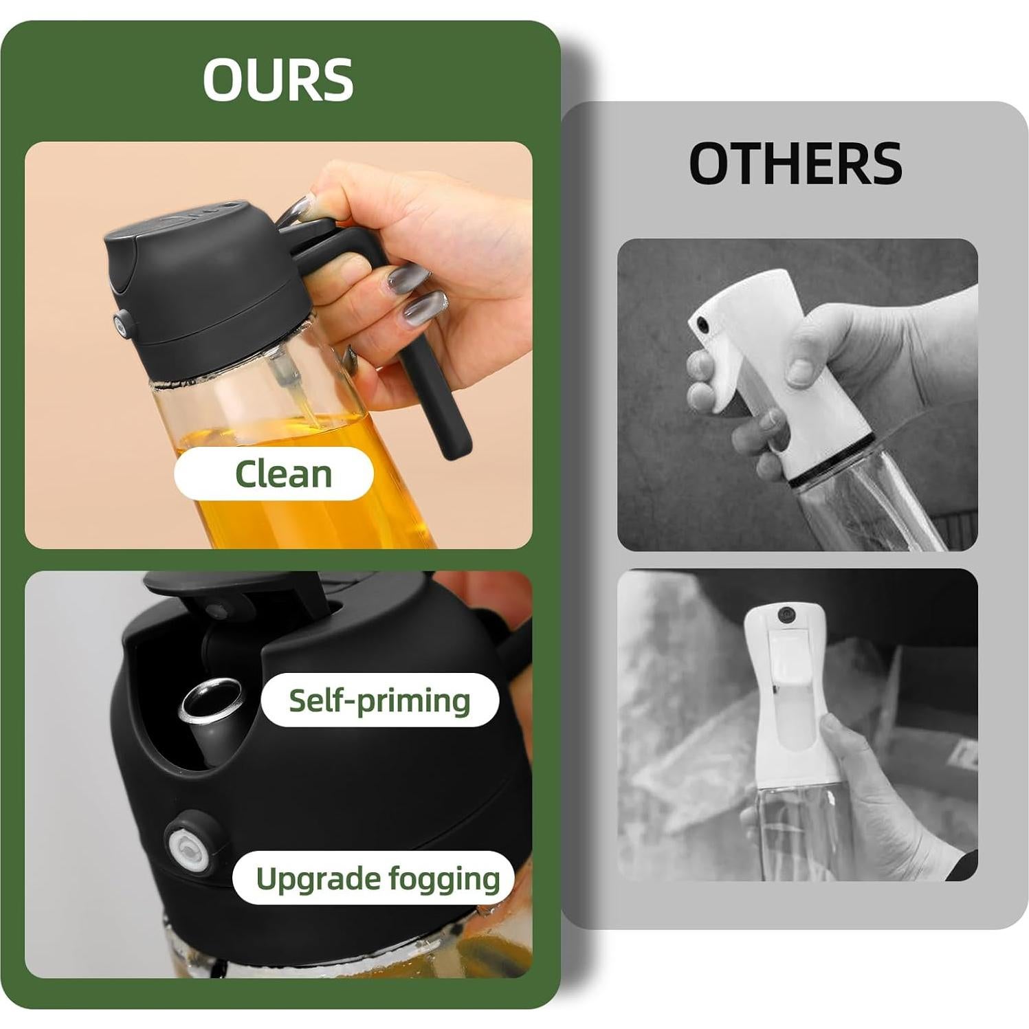 Pulverizador de Aceite de Oliva Aovdy 470ml Vidrio Negro