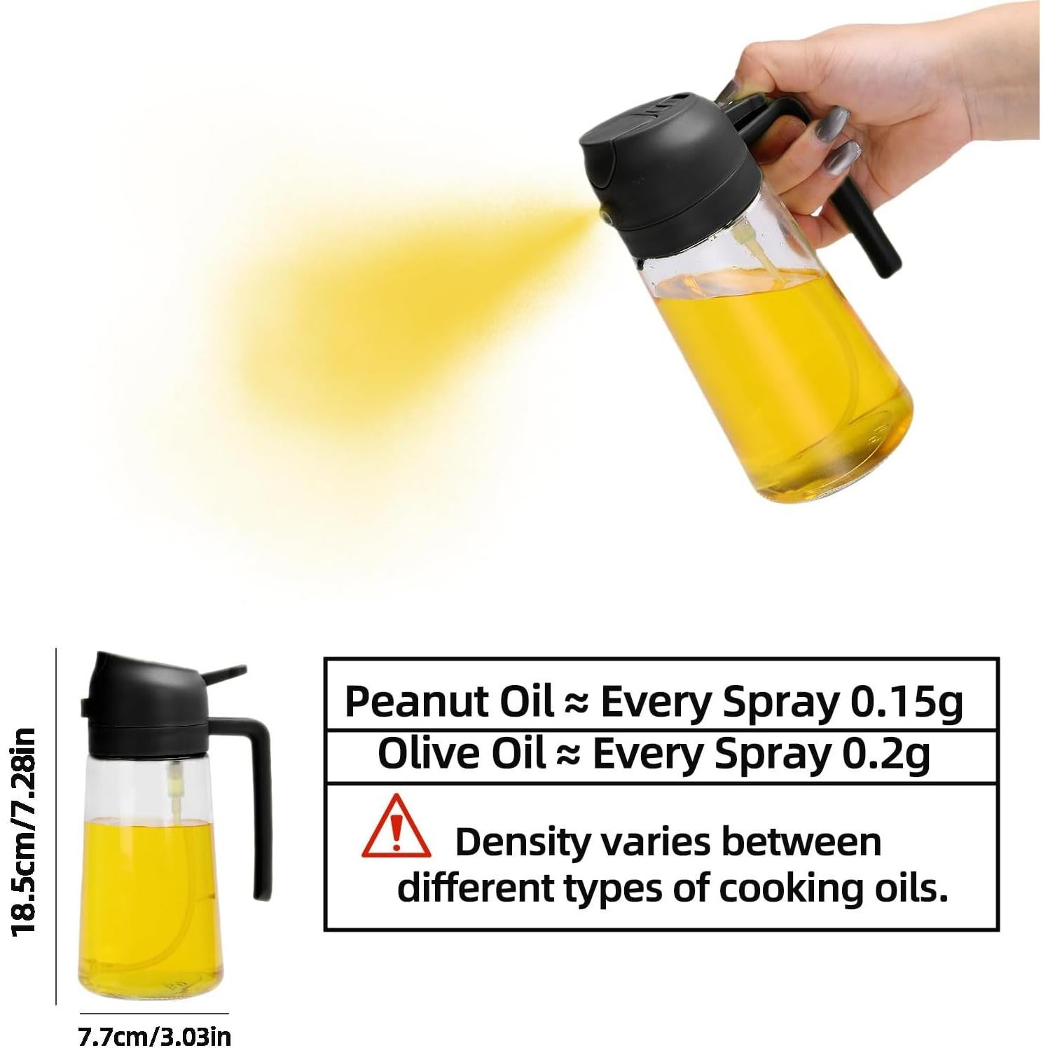 Pulverizador de Aceite de Oliva Aovdy 470ml Vidrio Negro