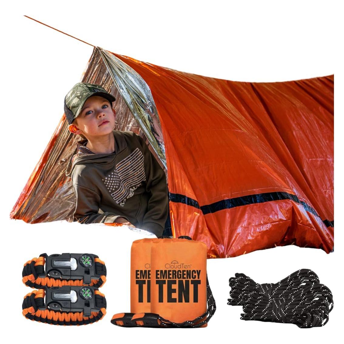 Tienda de Supervivencia CloudTen Naranja 2 Personas con Paracord