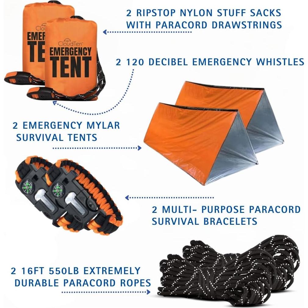 Tienda de Supervivencia CloudTen Naranja 2 Personas con Paracord