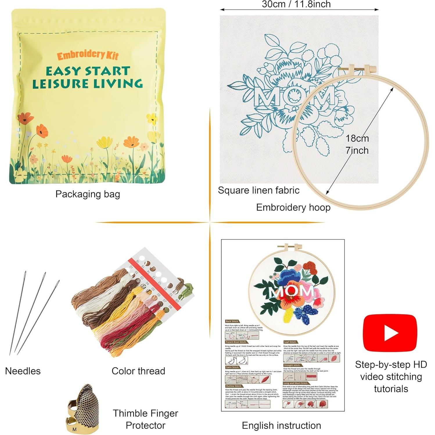 Kit de Bordado Culberta para Principiantes con Tutoriales HD