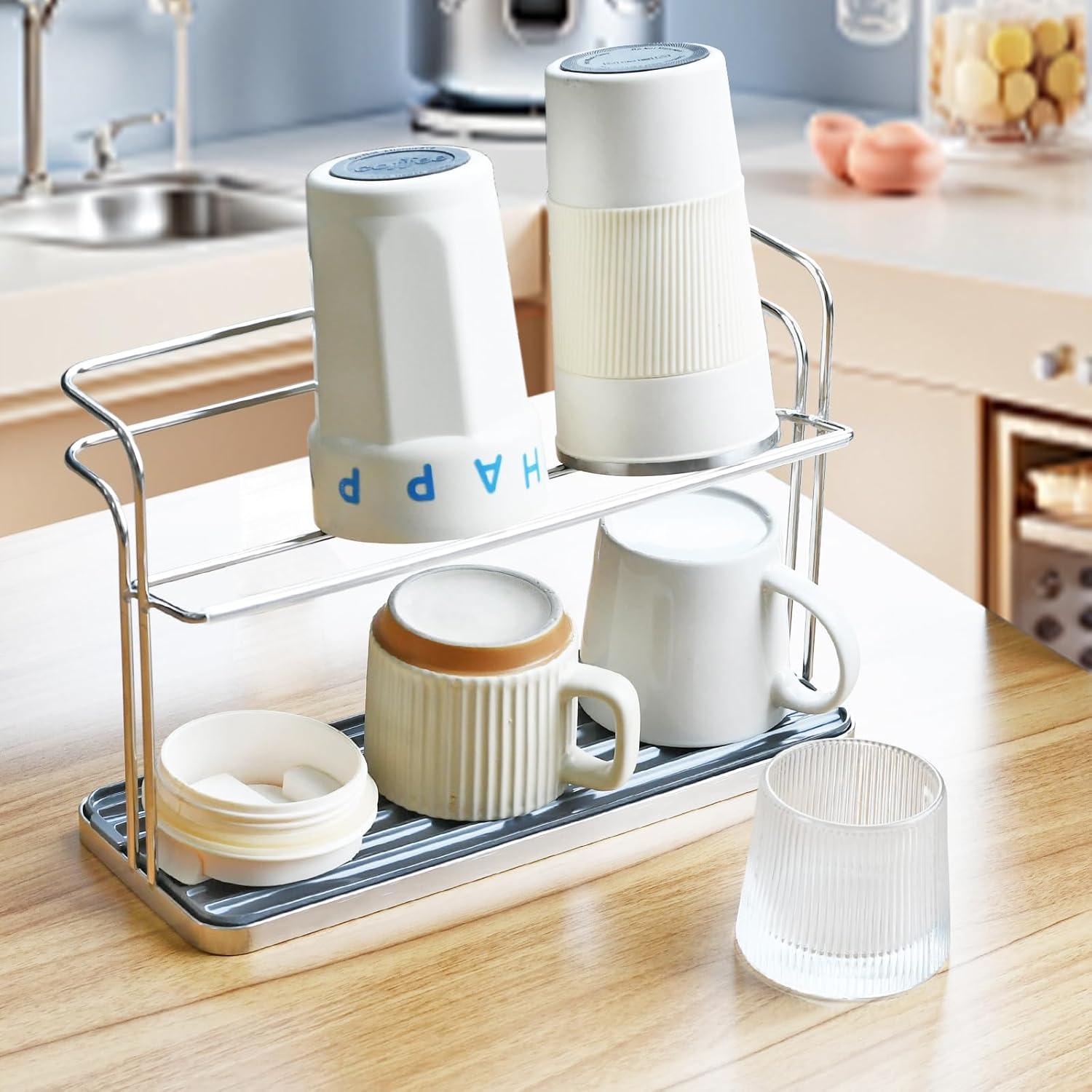 Estante para Secar Botellas y Tazas XHKDSYMC Doble Capa 30x12x19.5cm