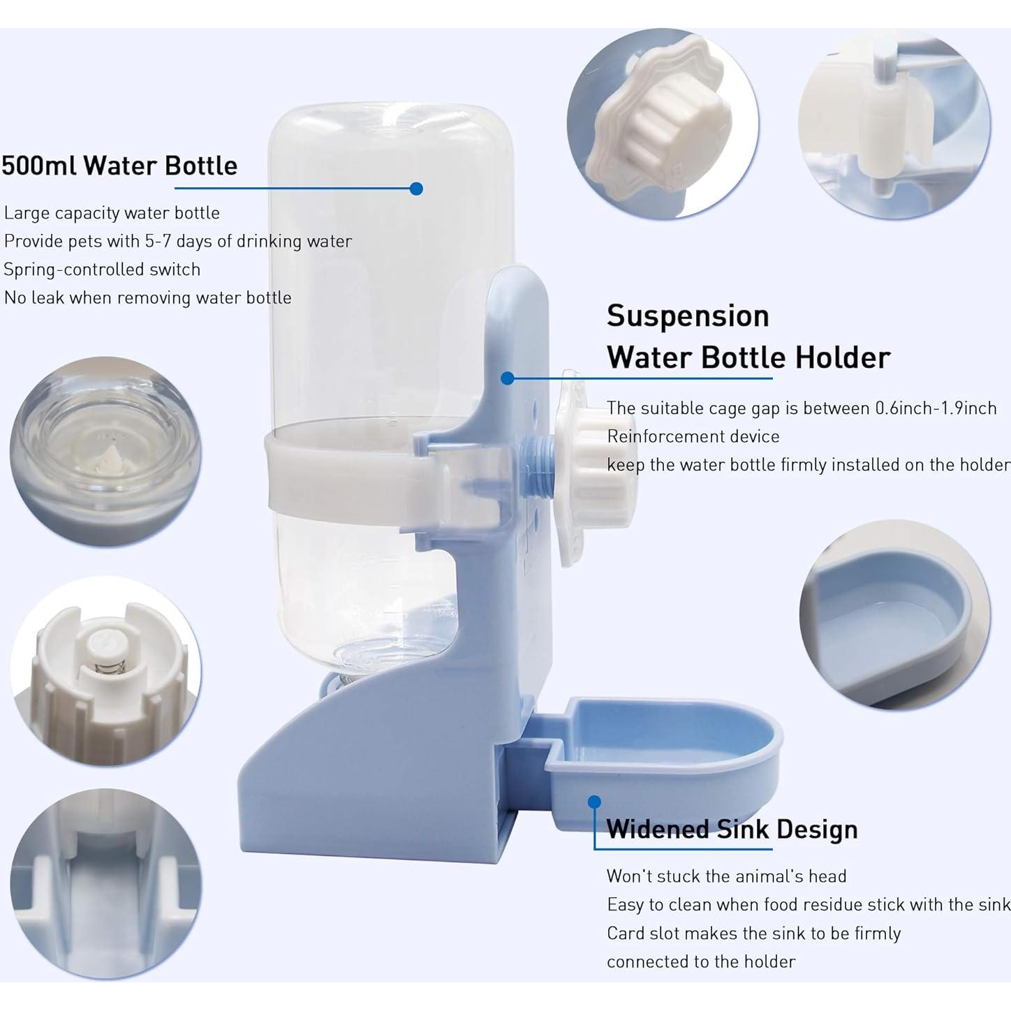 Dispensador de Agua Suspendido LLSPET 500ml para Mini Mascotas Azul