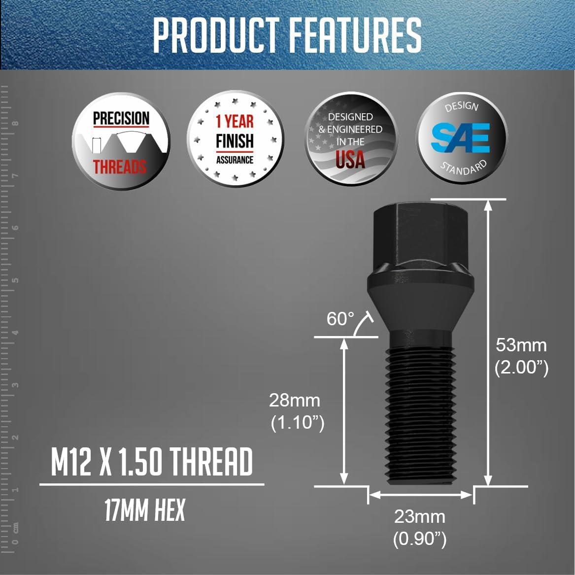 Tornillos de Tuerca Acorn M12x1.5 20 Pcs Negro Accesorios de Rueda