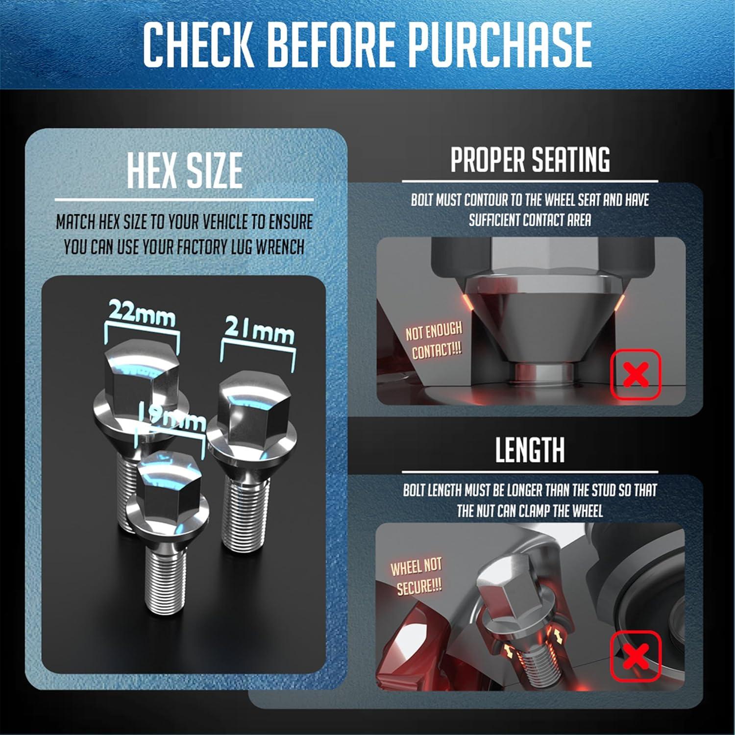 Tornillos de Tuerca Acorn M12x1.5 20 Pcs Negro Accesorios de Rueda