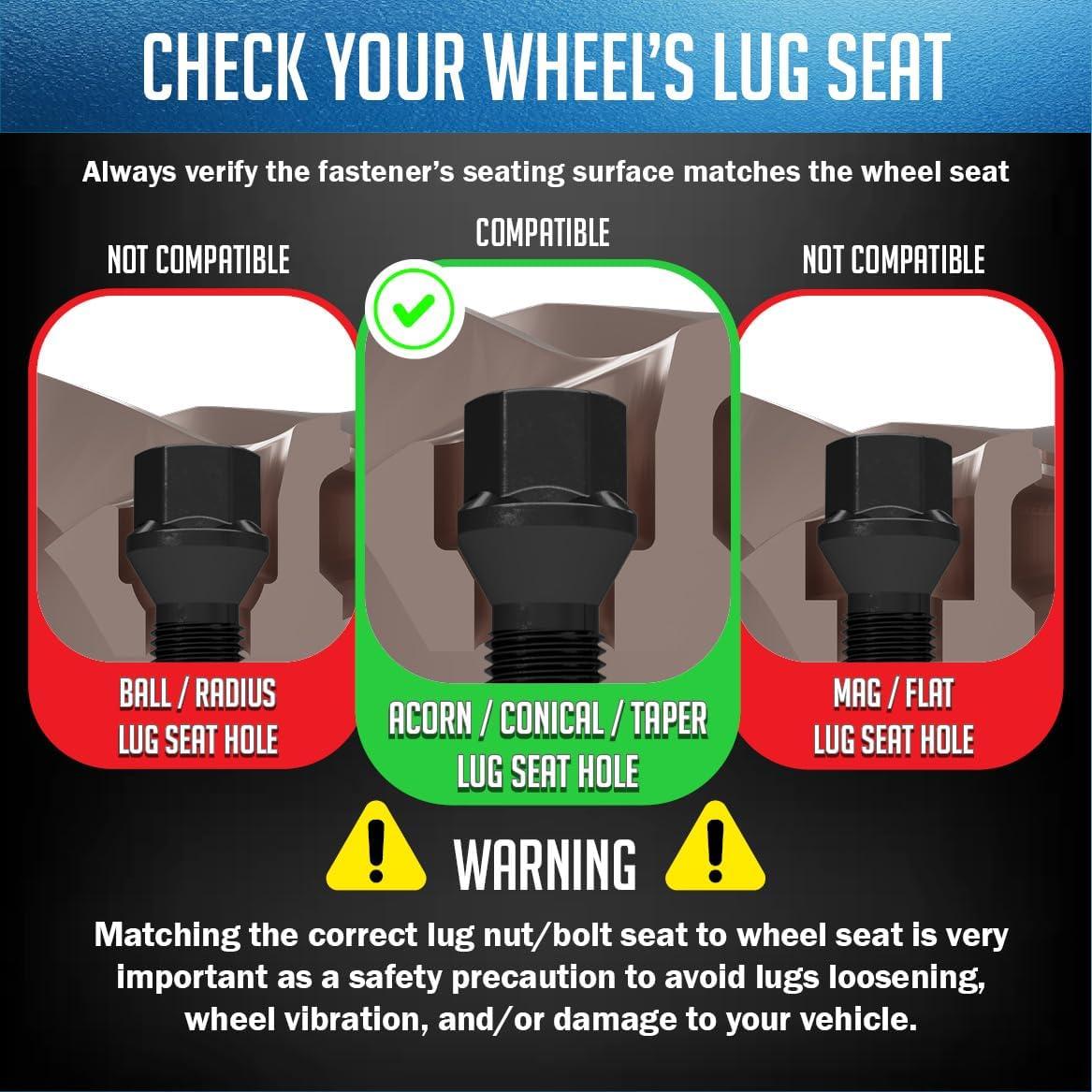 Tornillos de Tuerca Acorn M12x1.5 20 Pcs Negro Accesorios de Rueda