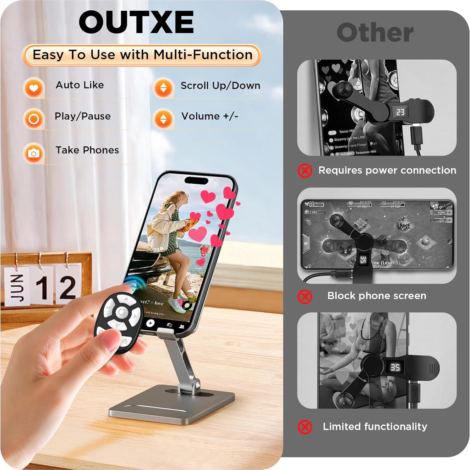 OUTXE Clicker Automático Inalámbrico para TikTok - Negro