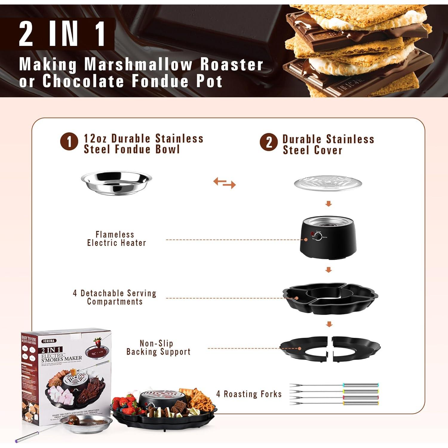 Juego de Fondue y S'mores ICRINA 280W con Control de Temperatura