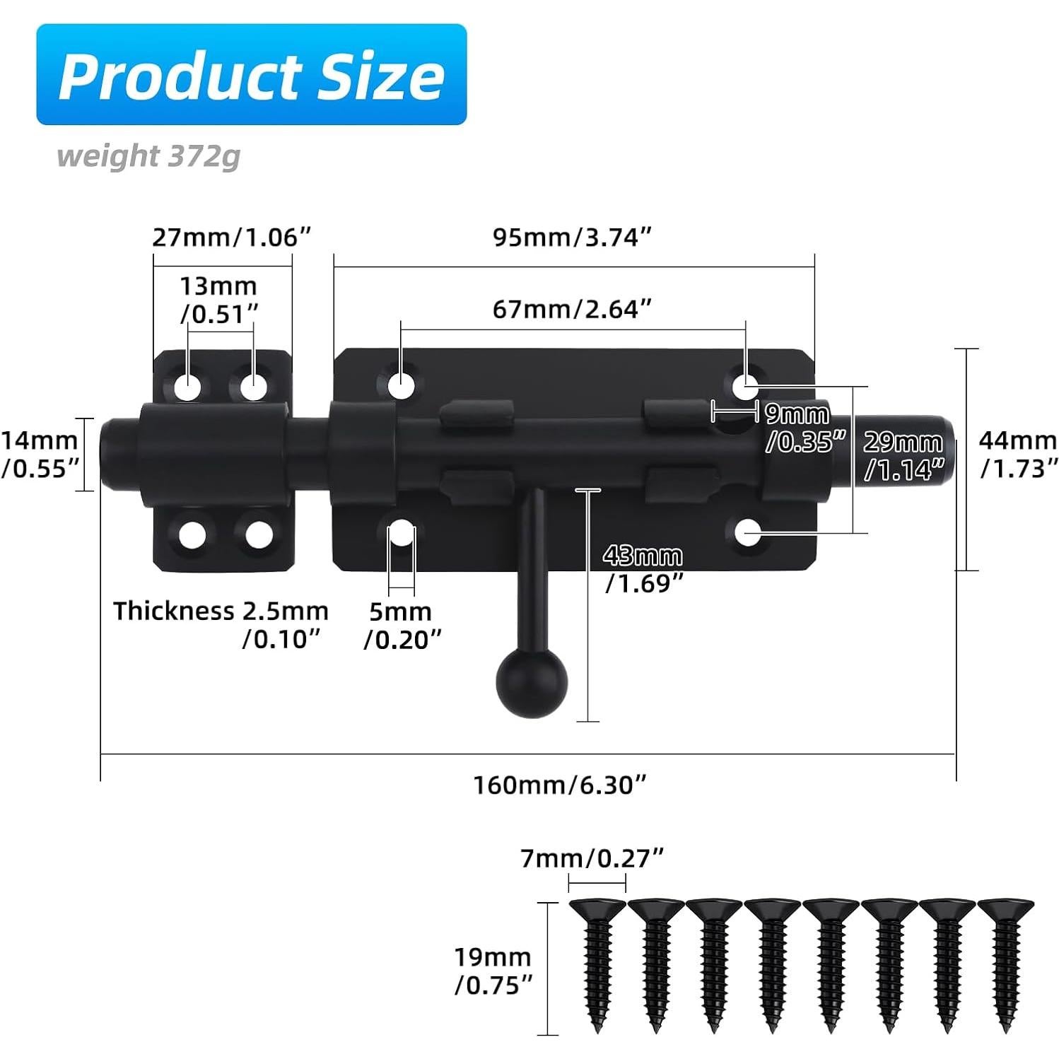 Cerrojo de Barril BAO YI LAI 6.3" Acero Inoxidable Negro