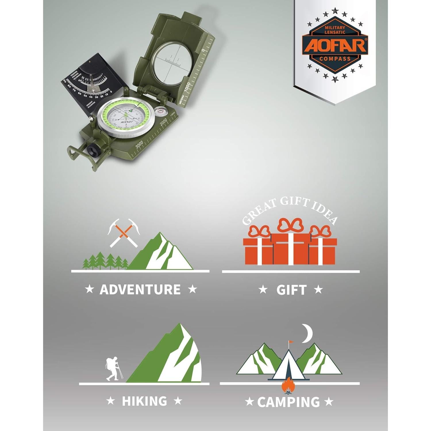 Brújula Militar AOFAR AF-4074 Impermeable para Camping