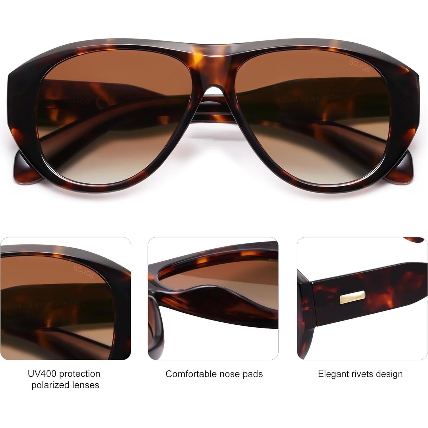 Gafas de sol aviador polarizadas SOJOS retro UV400 55mm