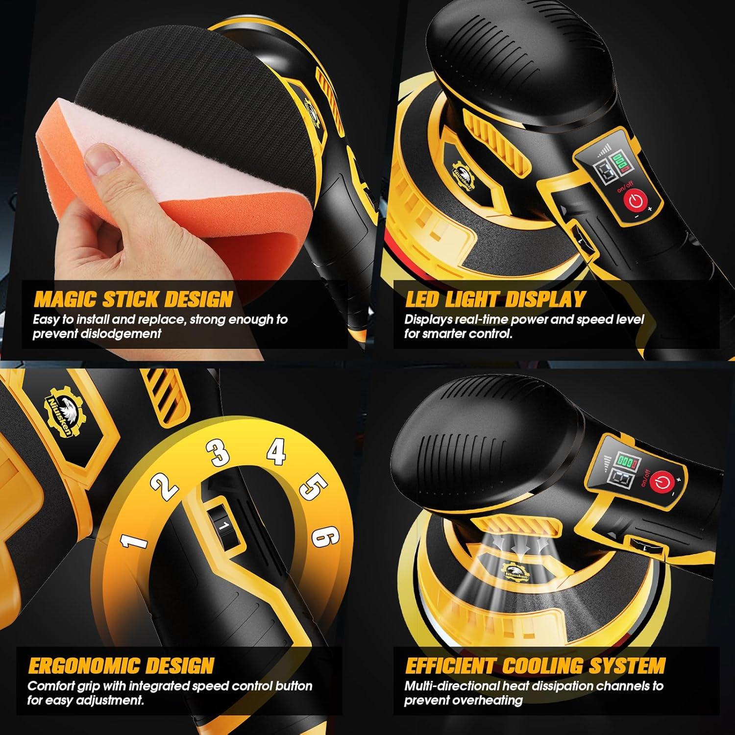 Pulidora de Coche Inalámbrica Niusken 21V 2000mAh 6 Velocidades