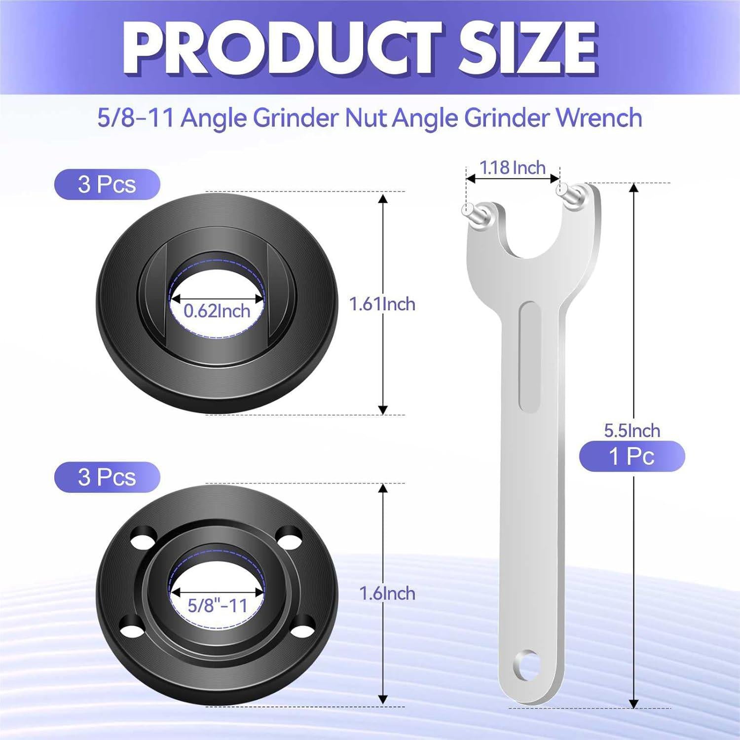 Kit de Tuercas y Llave para Amoladora Qekizy 7 Piezas