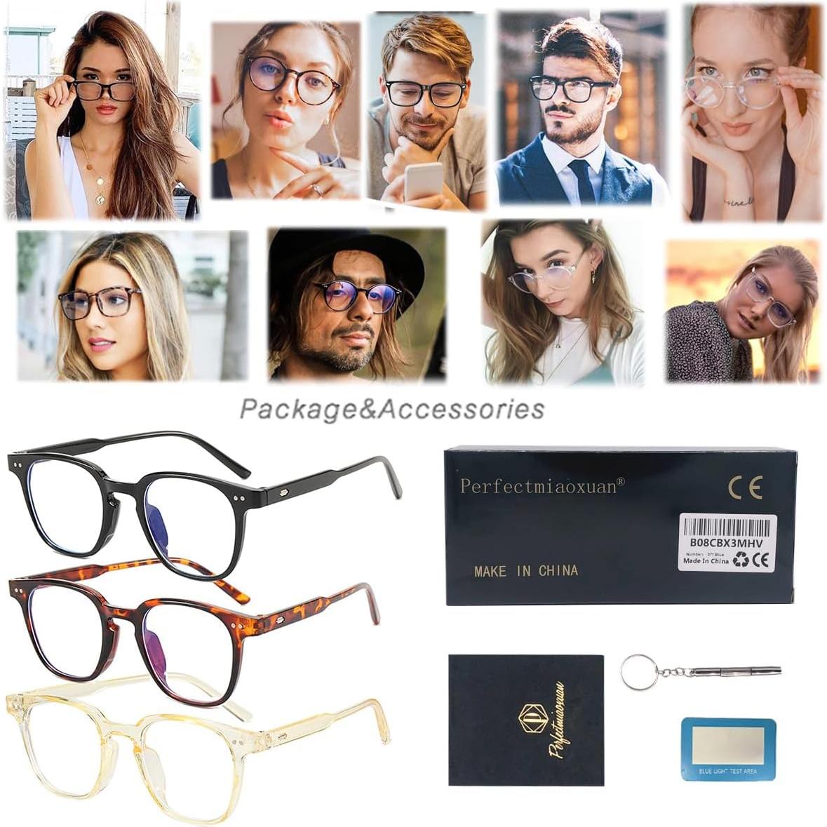 Gafas anti luz azul Perfectmiaoxuan unisex 3 pack colores