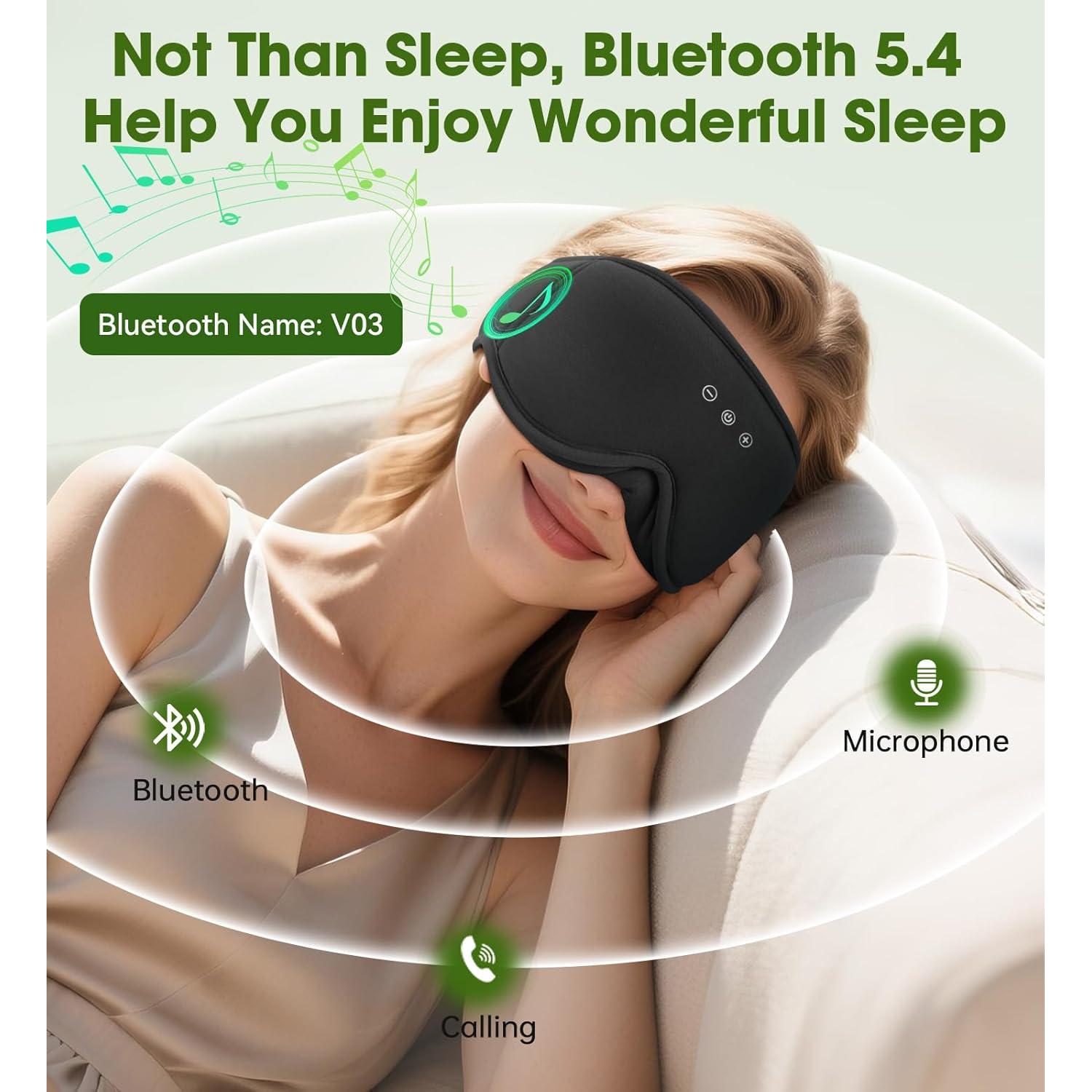 Máscara de Sueño ZHENYEMEI con Auriculares Bluetooth 3D Negra