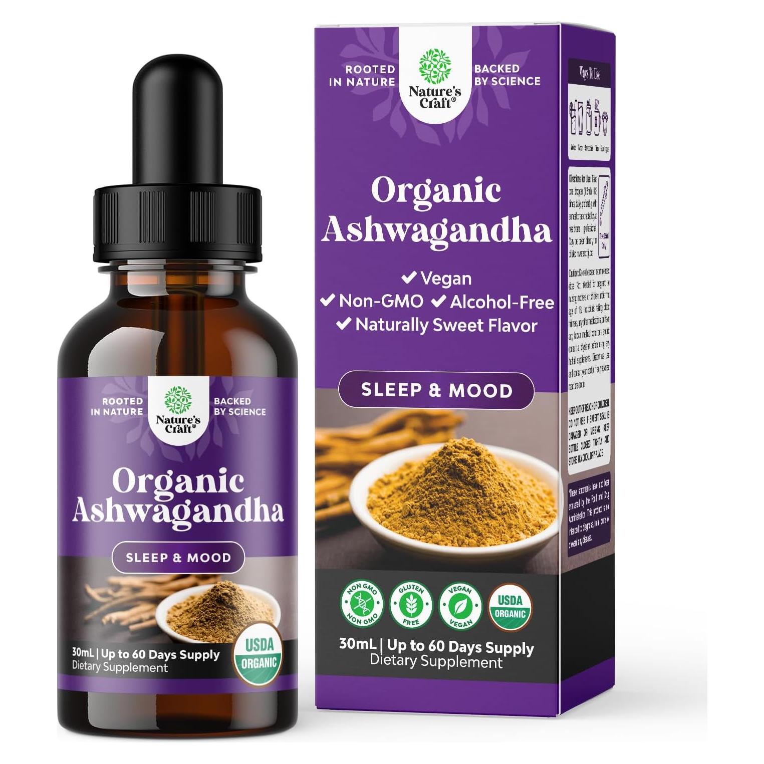 Gotas de Ashwagandha Orgánico Natures Craft 30 ml - Sin Alcohol