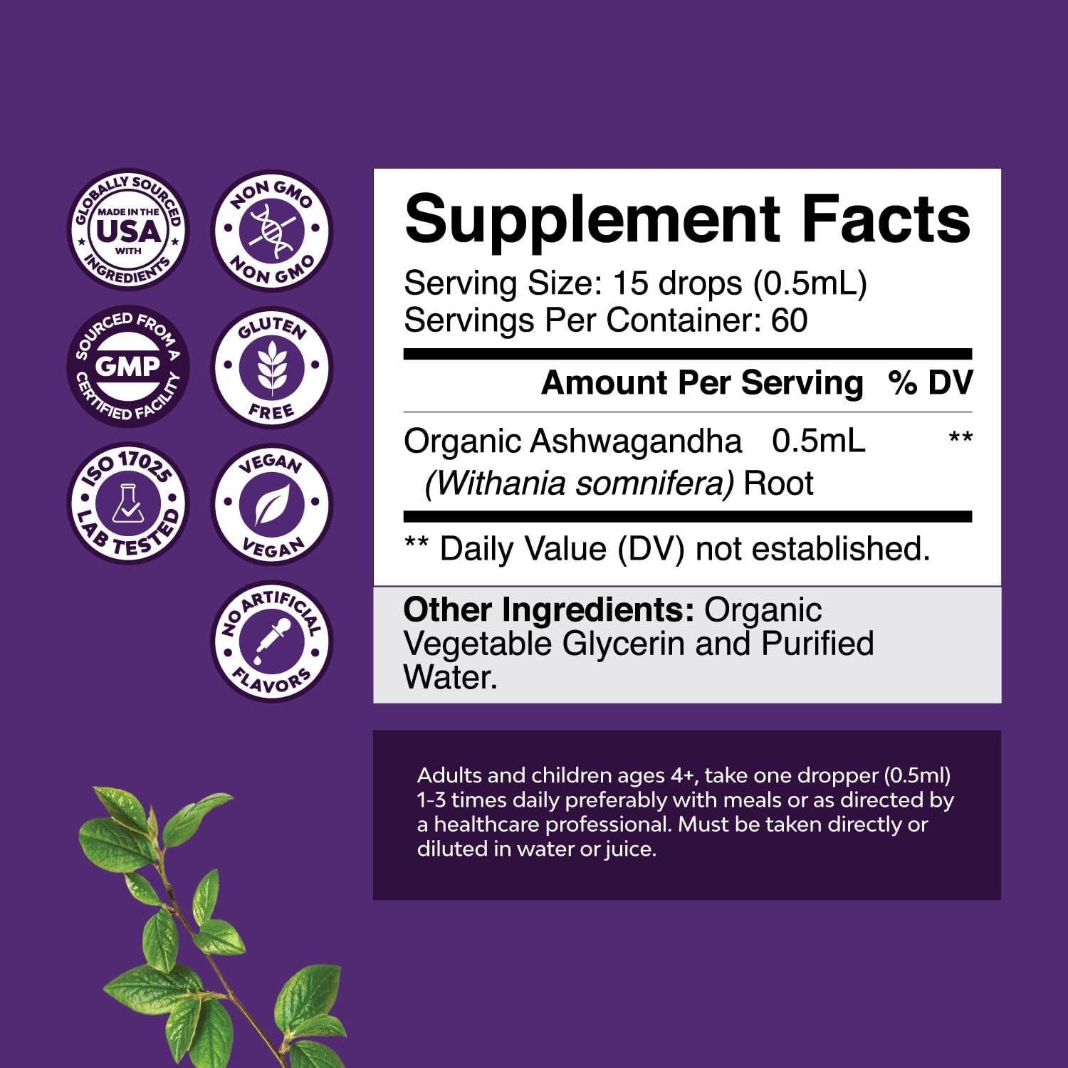 Gotas de Ashwagandha Orgánico Natures Craft 30 ml - Sin Alcohol