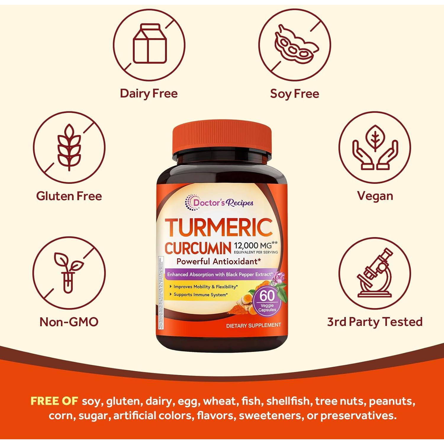 Cápsulas de Cúrcuma Recetas del Doctor 12000 mg 60 Unidades