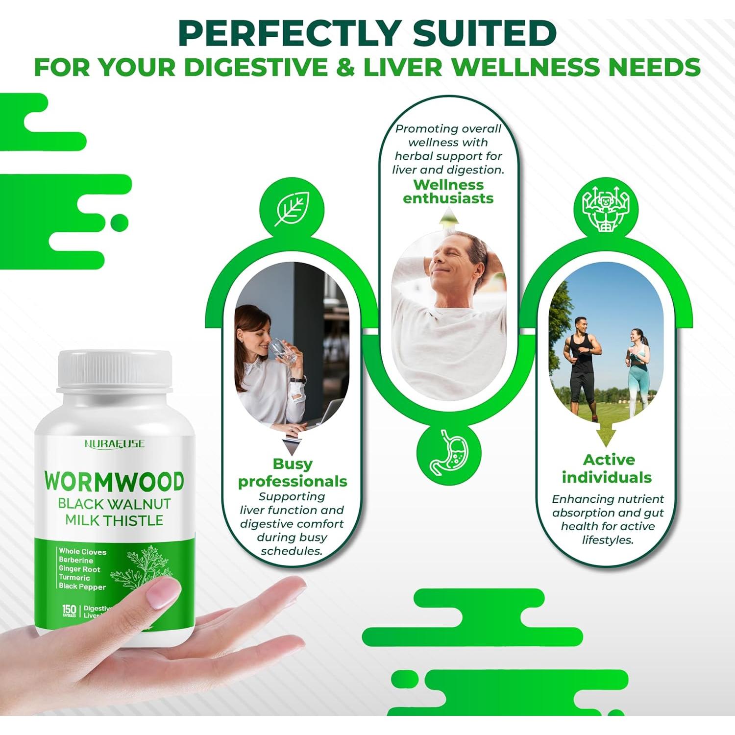 Suplemento Herbal Ajenjo NuraFuse 150 Cápsulas Digestivas