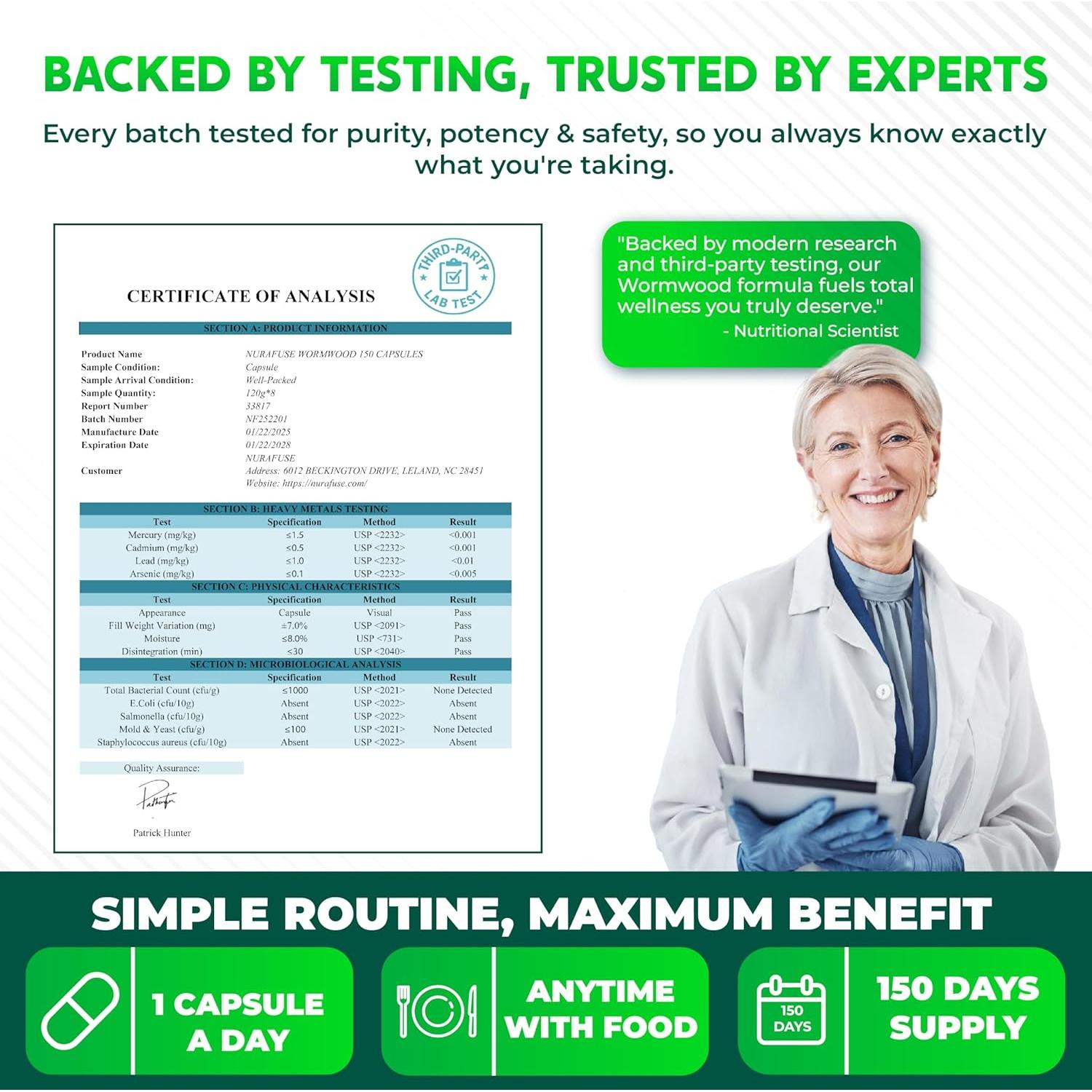 Suplemento Herbal Ajenjo NuraFuse 150 Cápsulas Digestivas