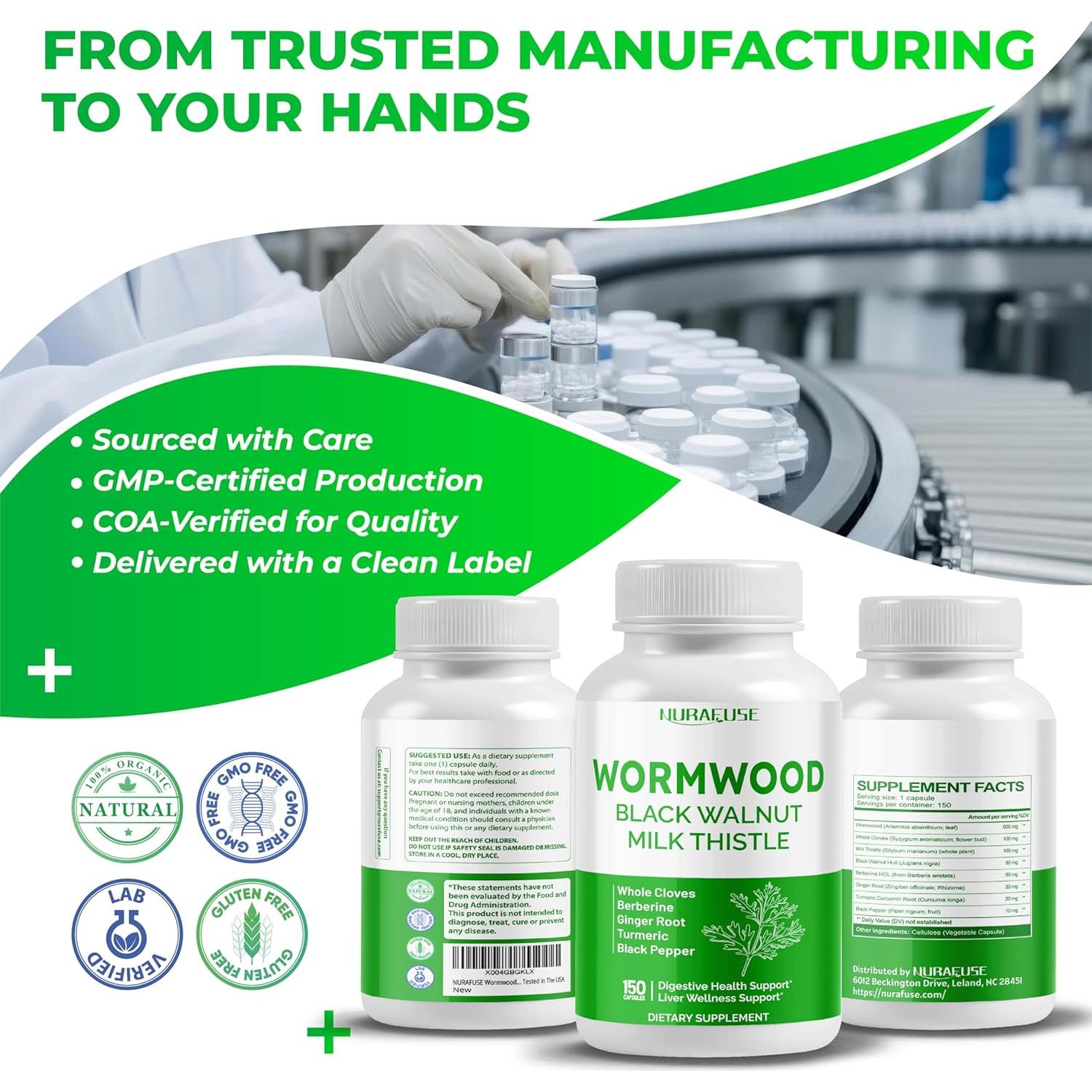 Suplemento Herbal Ajenjo NuraFuse 150 Cápsulas Digestivas