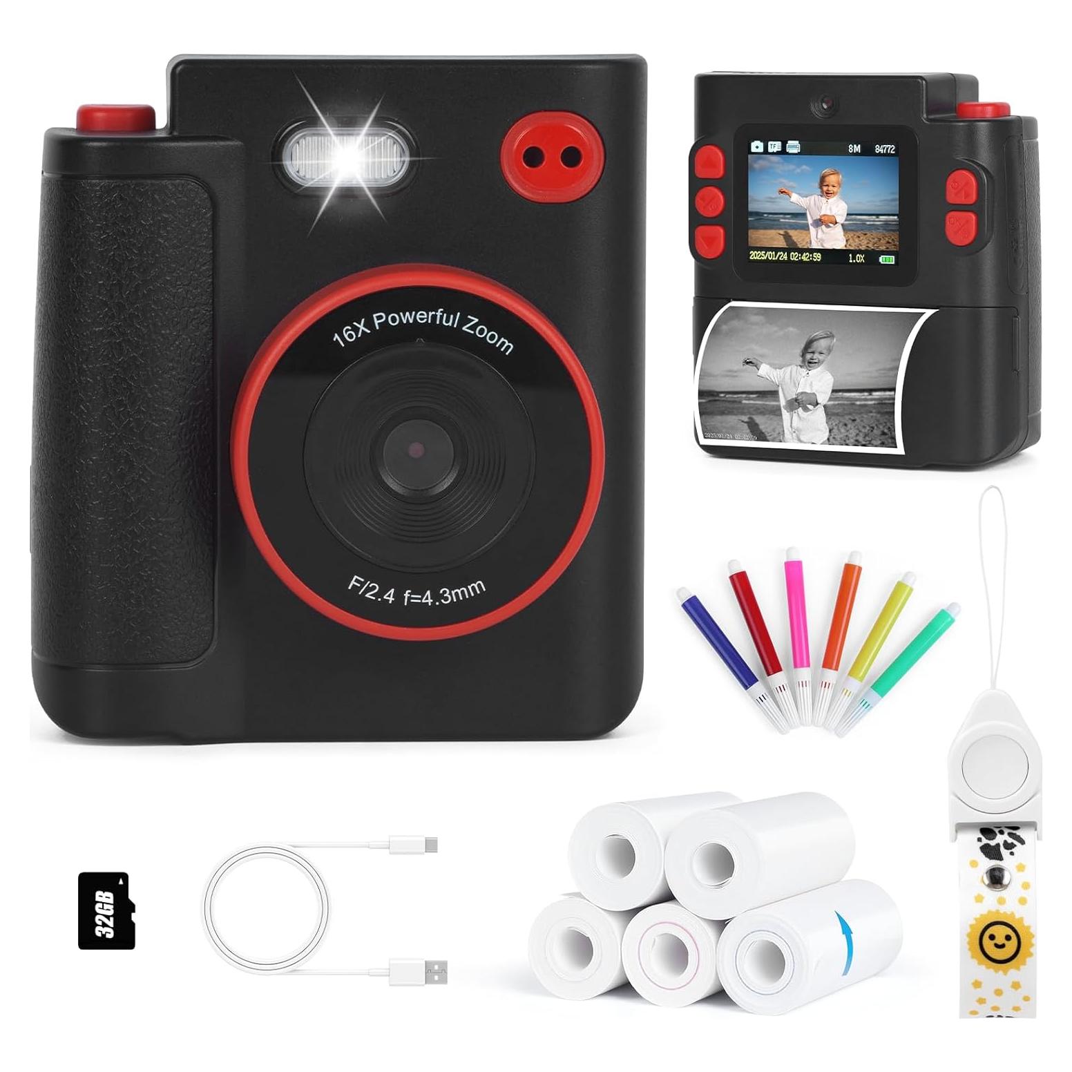 Cámara Instantánea Digital Cudinham 1080P para Niños - Negro