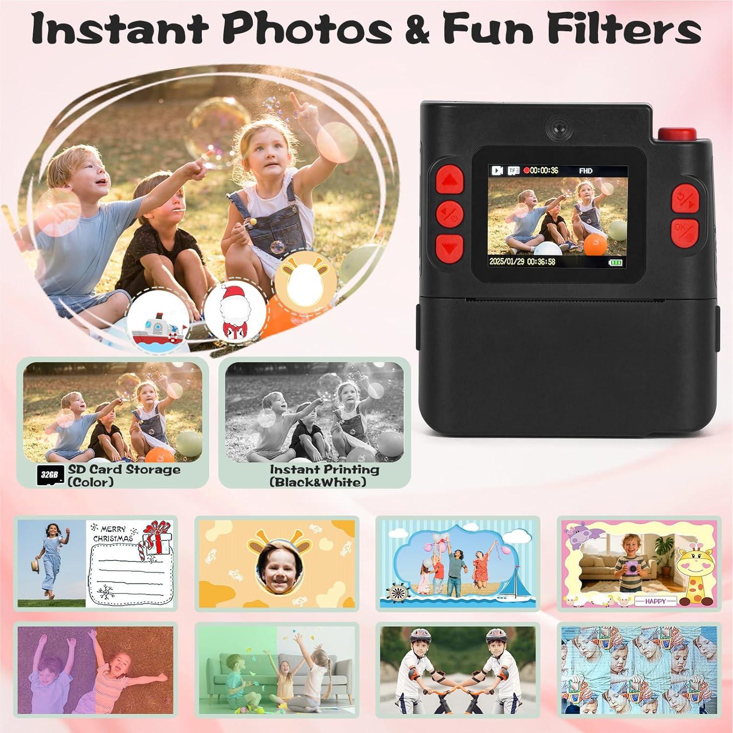 Cámara Instantánea Digital Cudinham 1080P para Niños - Negro