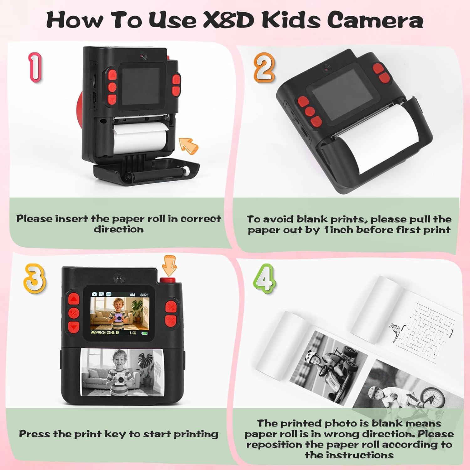 Cámara Instantánea Digital Cudinham 1080P para Niños - Negro