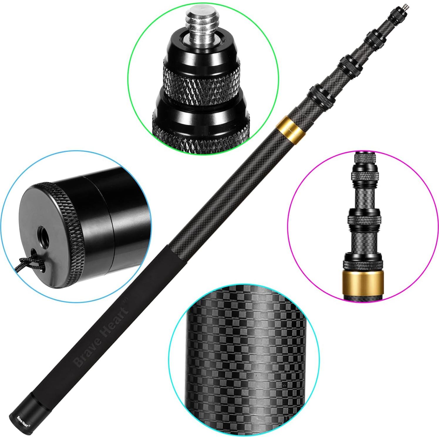 Palo de Selfie Invisible Qisahng 3m Fibra de Carbono para Cámaras