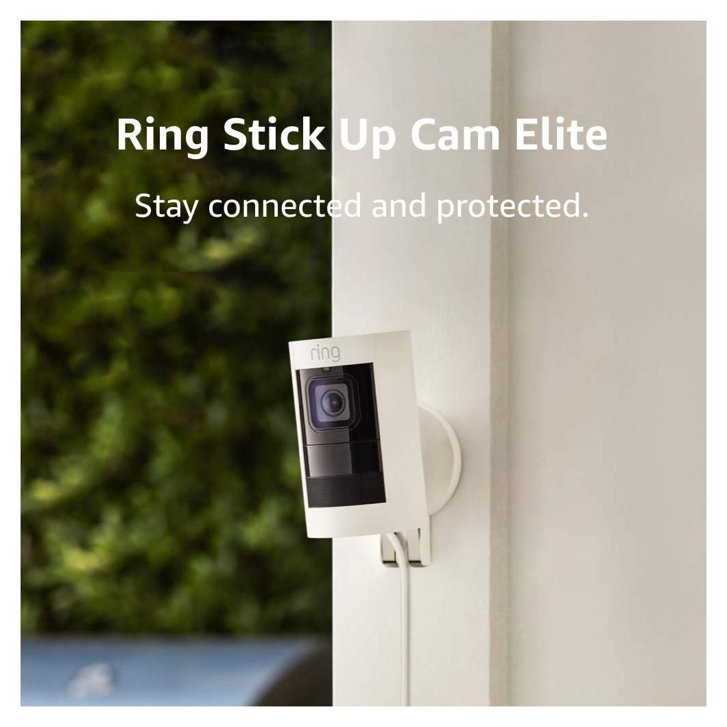 Ring Stick Up Cam Elite, Indoor/Outdoor Power HD Security Camera with Two-Way Talk, Night Vision, Works with Alexa - White
