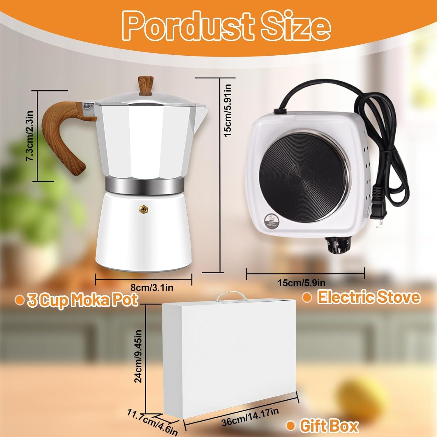 Juego de Moka Pot 2-en-1 Vaolvpant 150ml Estufa Eléctrica