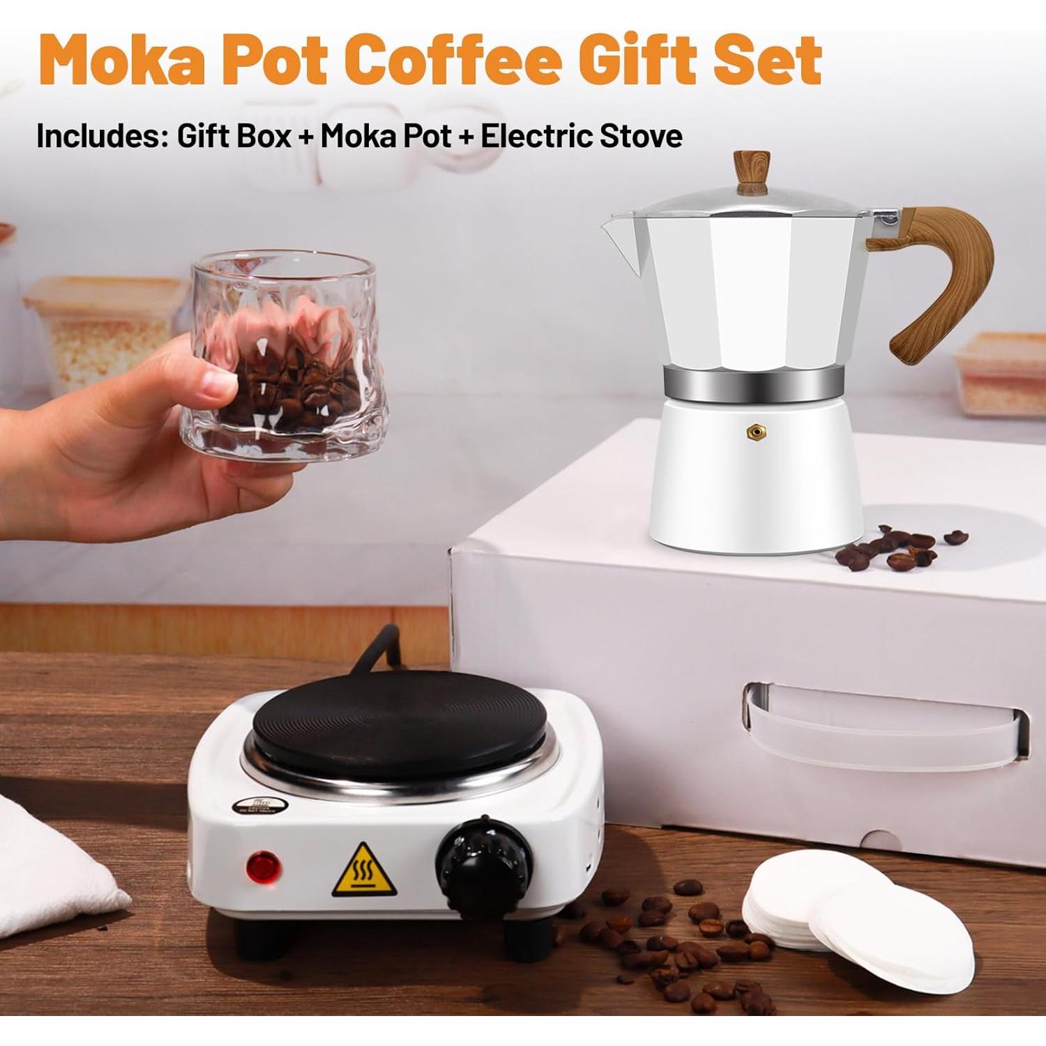 Juego de Moka Pot 2-en-1 Vaolvpant 150ml Estufa Eléctrica