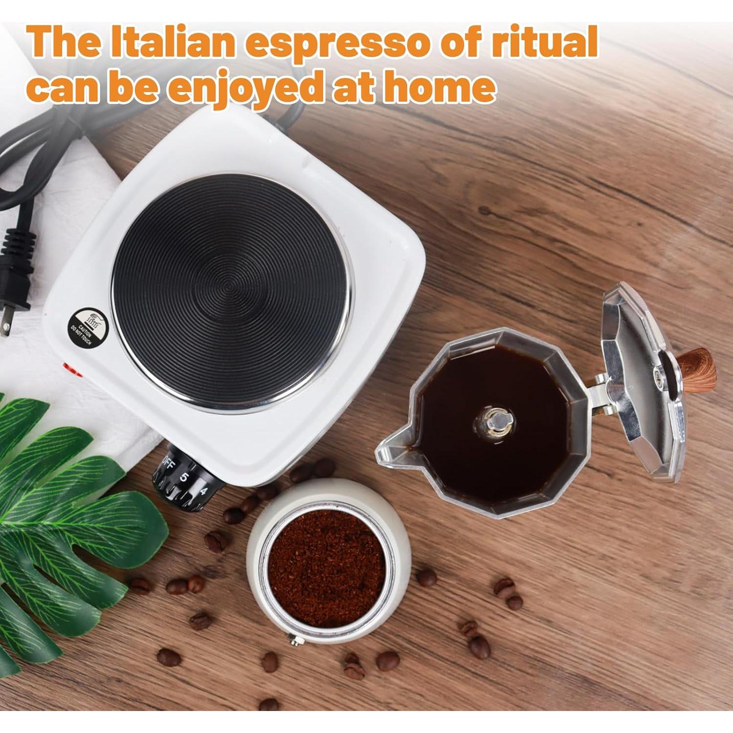 Juego de Moka Pot 2-en-1 Vaolvpant 150ml Estufa Eléctrica