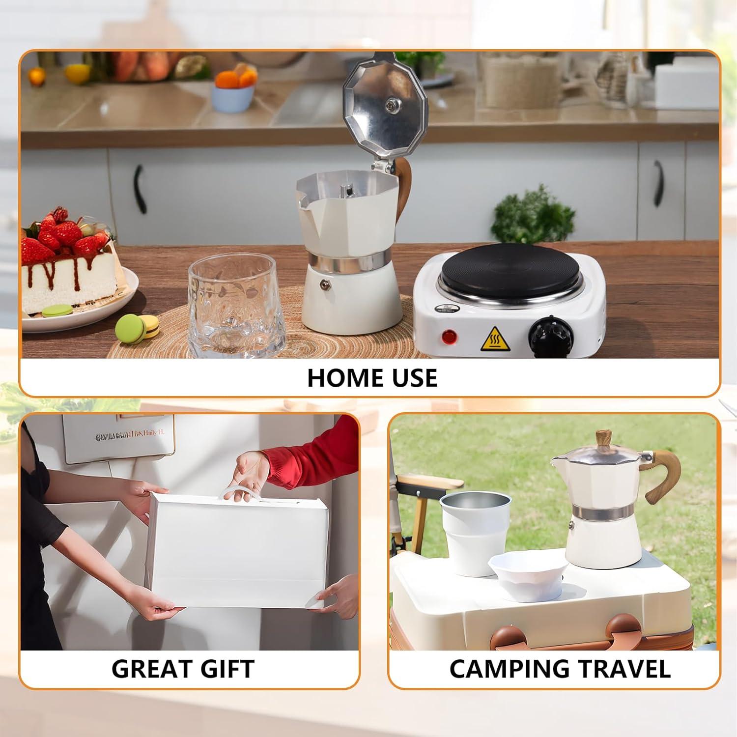 Juego de Moka Pot 2-en-1 Vaolvpant 150ml Estufa Eléctrica