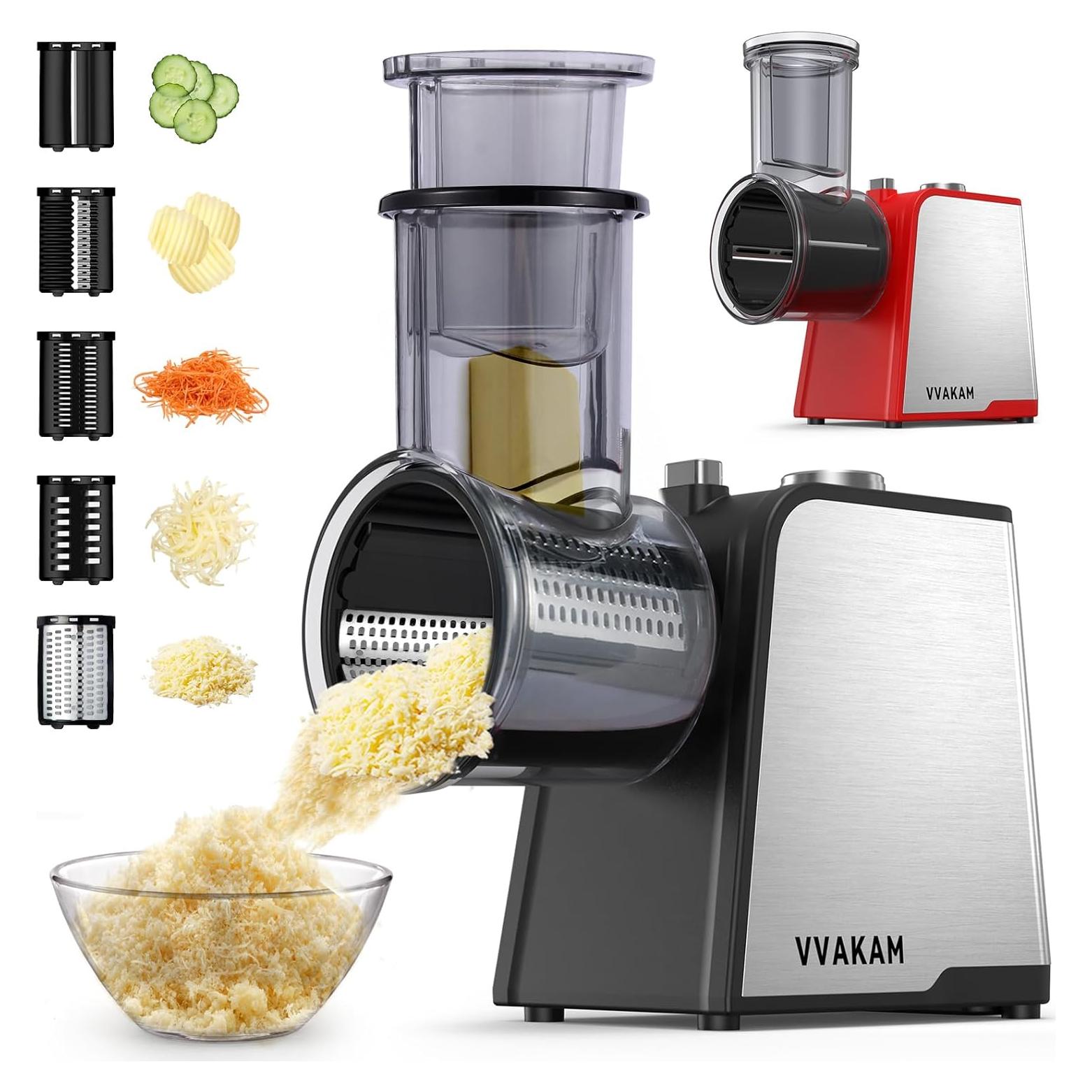 Rallador Eléctrico 5-en-1 VVAKAM 300W para Queso y Verduras