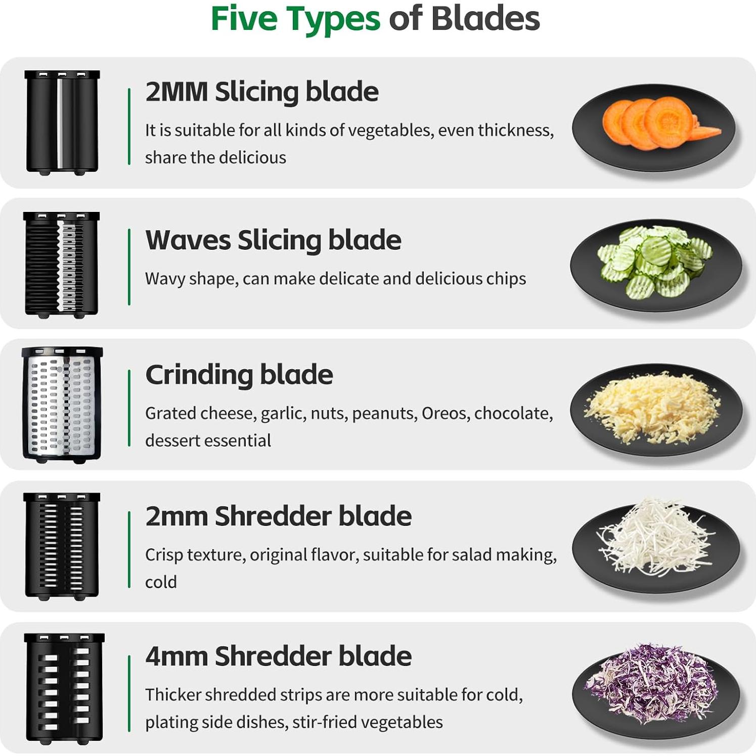 Rallador Eléctrico 5-en-1 VVAKAM 300W para Queso y Verduras