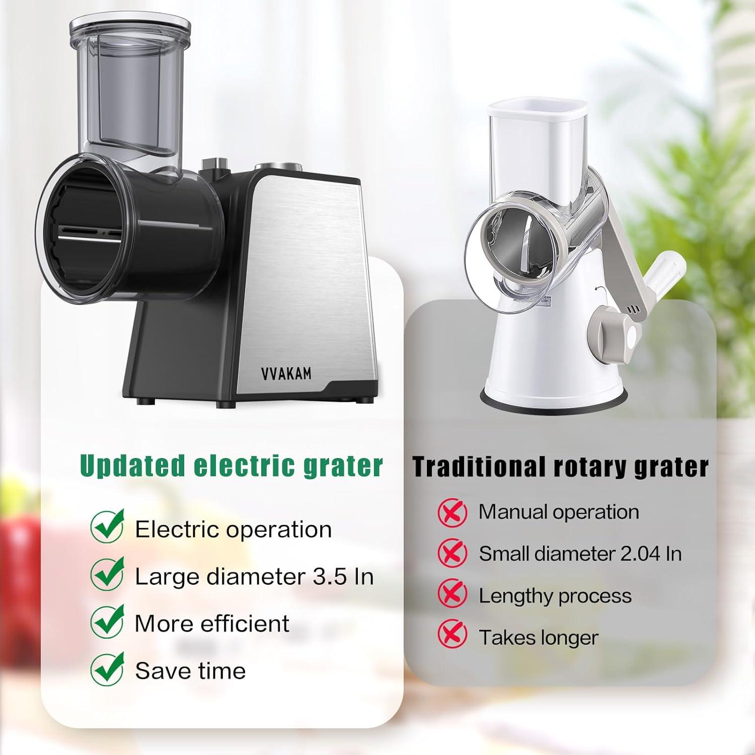 Rallador Eléctrico 5-en-1 VVAKAM 300W para Queso y Verduras