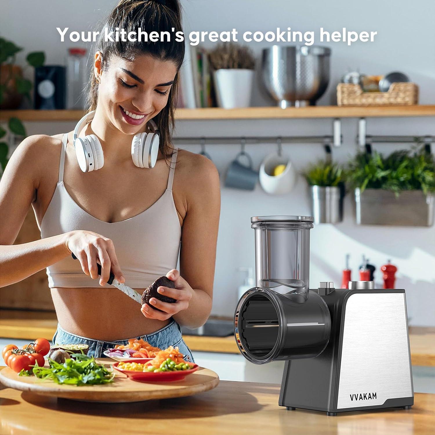 Rallador Eléctrico 5-en-1 VVAKAM 300W para Queso y Verduras